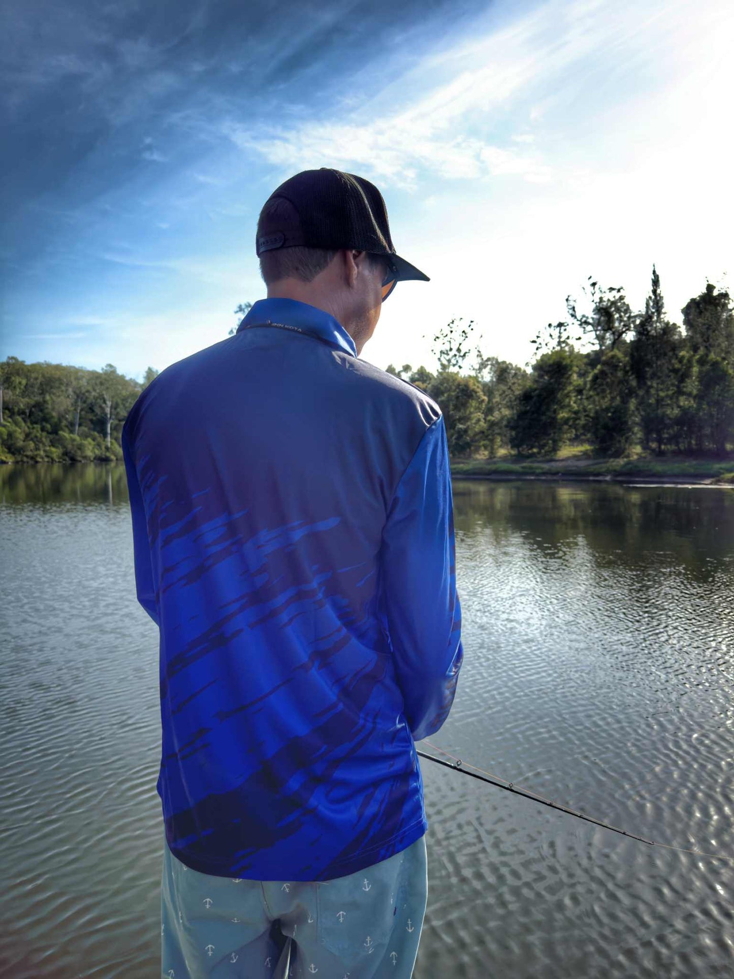 Men Blue and Black Fishing Shirt
