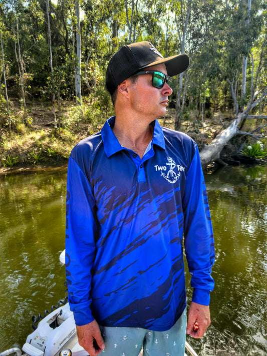 Men Blue and Black Fishing Shirt